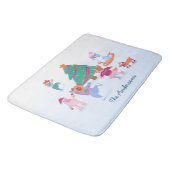 Festive Dogs Ice Skating Soft light Blue Christmas バスマット (アングル)