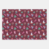 Festive Dogs IceSkating Red Green Yellow Christmas ラッピングペーパーシート (正面2)