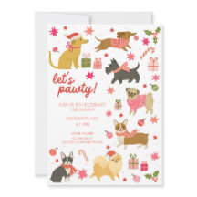 Festive Dogs Pink Christmas Party Invitation