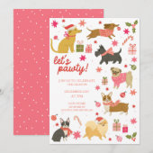 Festive Dogs Pink Christmas Party Invitation 招待状 (正面/裏面)