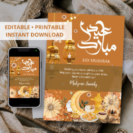 Festive Eid Mubarak Card - Autumn Flowers シーズンカード
