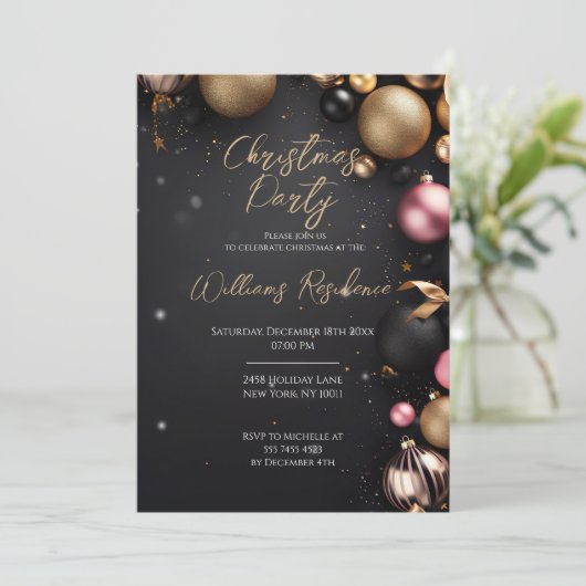 Festive Elegant Christmas Party Invitation 招待状 (スタンド正面)
