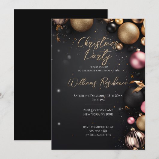 Festive Elegant Christmas Party Invitation 招待状 (正面/裏面)
