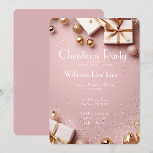 Festive Elegant Christmas Party Invitation 招待状 (正面/裏面)