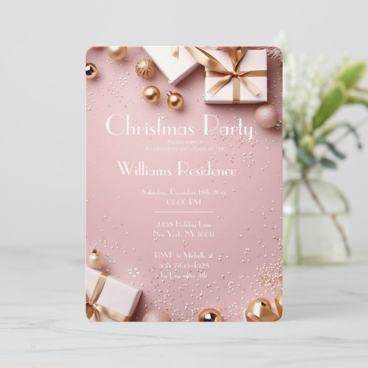 Festive Elegant Christmas Party Invitation 招待状 (スタンド正面)