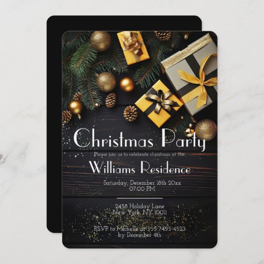 Festive Elegant Christmas Party Invitation 招待状 (正面/裏面)