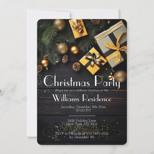 Festive Elegant Christmas Party Invitation 招待状 (正面)