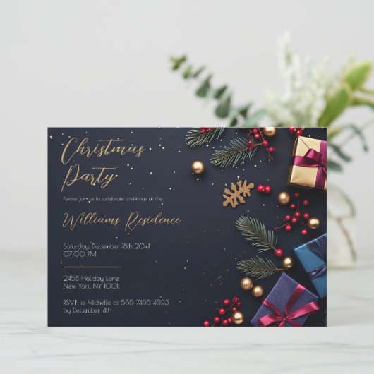 Festive Elegant Christmas Party Invitation 招待状 (スタンド正面)
