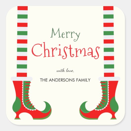 Festive Elf leg Merry Christmas スクエアシール (正面)