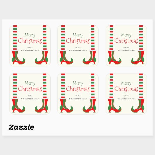Festive Elf leg Merry Christmas スクエアシール (シート)