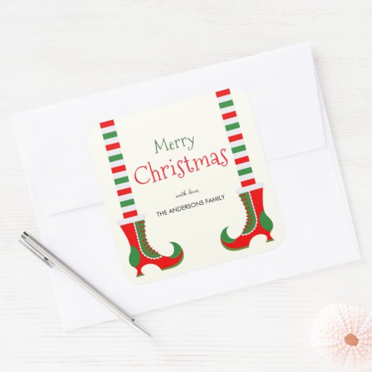 Festive Elf leg Merry Christmas スクエアシール (封筒)