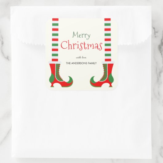 Festive Elf leg Merry Christmas スクエアシール (バッグ)