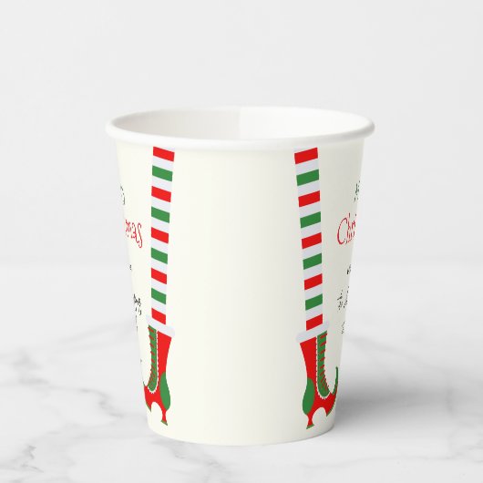 Festive Elf leg Merry Christmas 紙コップ (左)