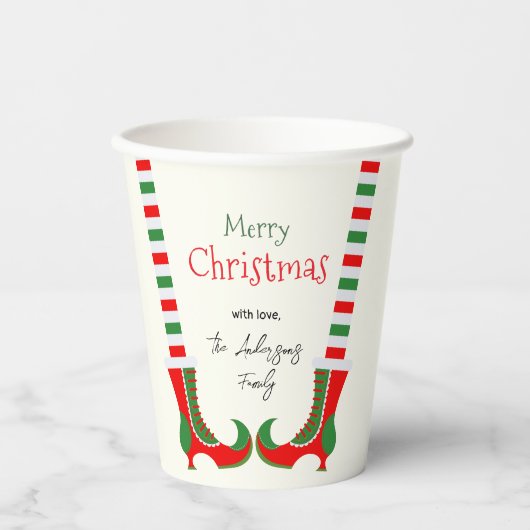 Festive Elf leg Merry Christmas 紙コップ (正面)