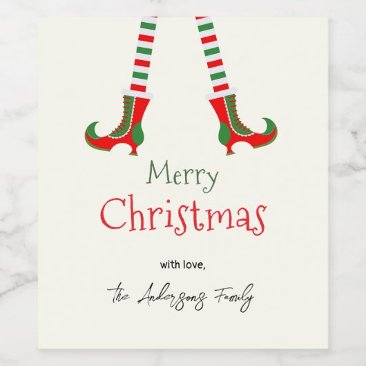 Festive  Elf Legs Merry Christmas ワインラベル (シングルラベル)