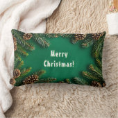 Festive Evergreen Border With Pine Cones ランバークッション (ブランケット)