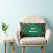 Festive Evergreen Border With Pine Cones ランバークッション (椅子)