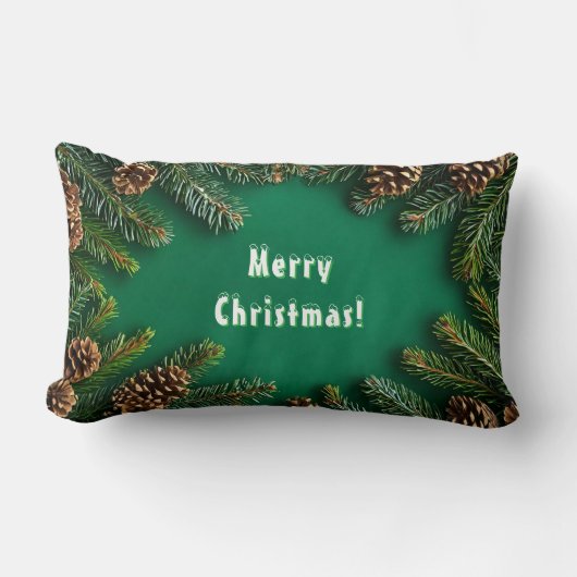 Festive Evergreen Border With Pine Cones ランバークッション (正面)