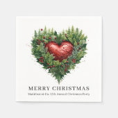 Festive Evergreen Heart スタンダードカクテルナプキン (正面)