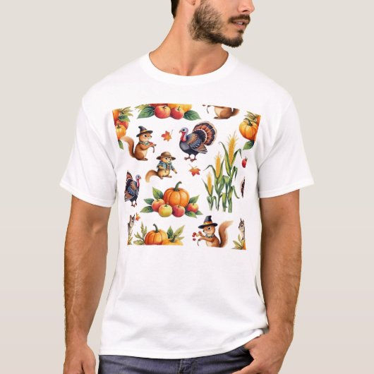 Festive Fall Harvest Watercolor Pattern Classic T- Tシャツ (正面)