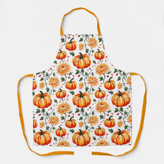 Festive Fall Pumpkins and Chrysanthemums エプロン (正面)