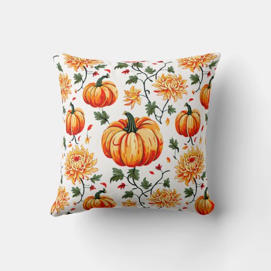 Festive Fall Pumpkins and Chrysanthemums クッション (裏面)