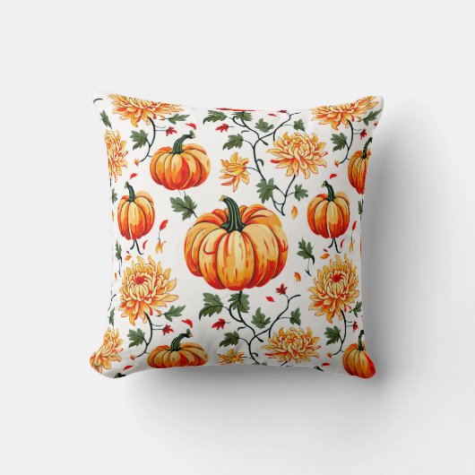 Festive Fall Pumpkins and Chrysanthemums クッション (正面)
