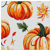 Festive Fall Pumpkins and Chrysanthemums ファブリック (クローズアップ)