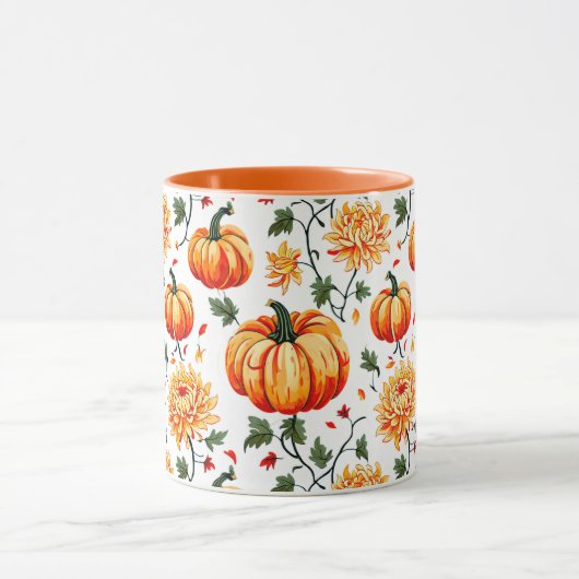 Festive Fall Pumpkins and Chrysanthemums マグカップ (中央)