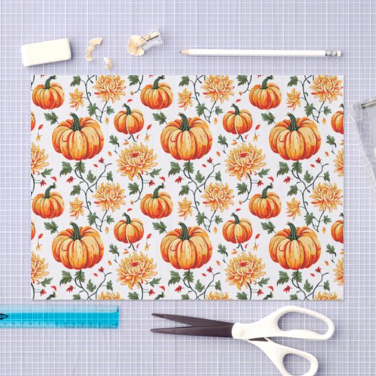 Festive Fall Pumpkins and Chrysanthemums 薄葉紙 (クラフト)