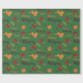 Festive Fall Pumpkins Thanksgiving Green Seamless ラッピングペーパー (フラット)
