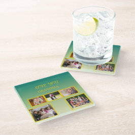 Festive Family Collage with Gold Script ガラスコースター