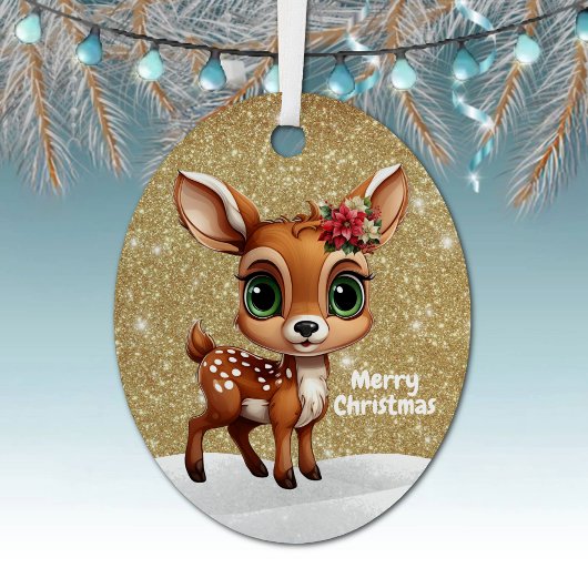 Festive Fawn Golden Sparkle Xmas Holiday Decor🎄🦌 メタルオーナメント
