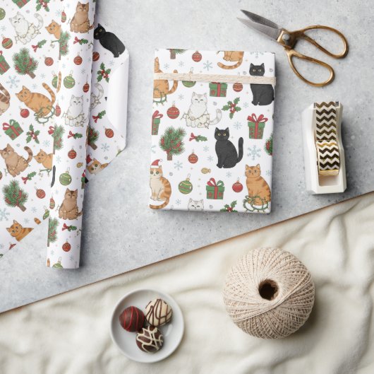Festive Felines Christmas Wrapping Paper ラッピングペーパー (クラフト)