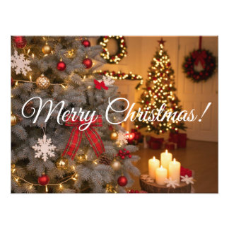 Festive fir trees decorated with garlands  フォトプリント           