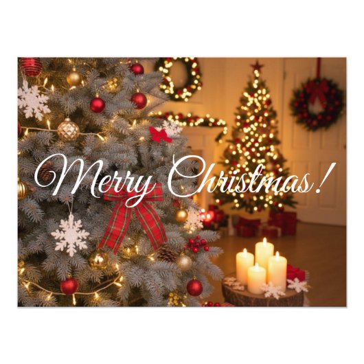 Festive fir trees decorated with garlands  フォトプリント            (正面)