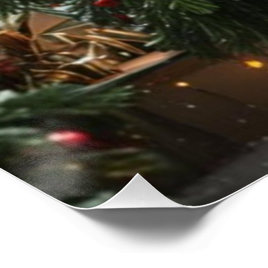 Festive fir trees decorated with garlands  ポスター (コーナー)