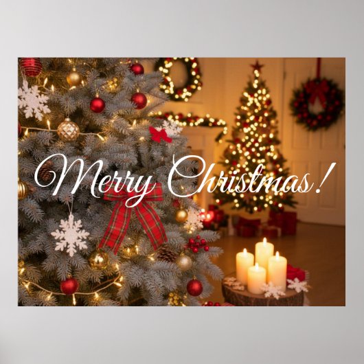 Festive fir trees decorated with garlands  ポスター (正面)