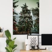 Festive fir trees decorated with garlands  ポスター (ホームオフィス)