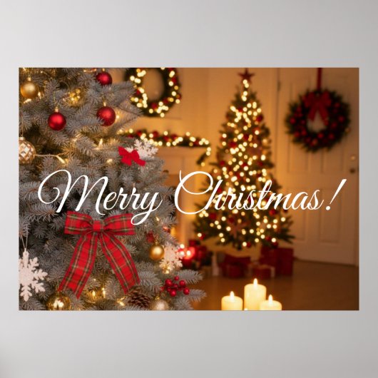 Festive fir trees decorated with garlands ポスター (正面)