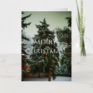 Festive fir trees decorated with garlands  箔グリーティングカード