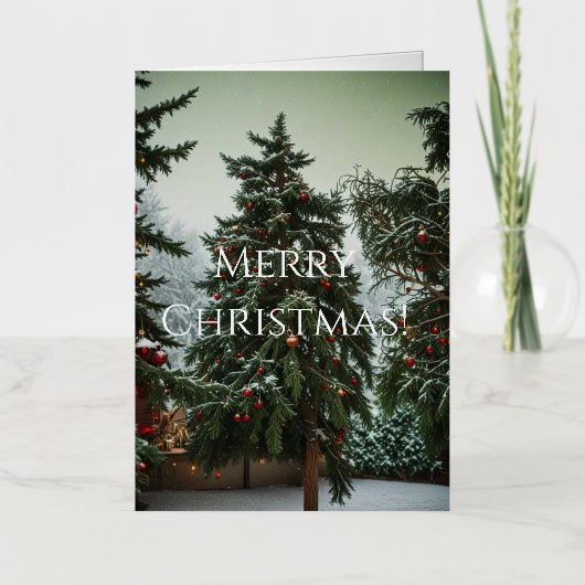 Festive fir trees decorated with garlands  箔グリーティングカード (正面)