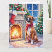 Festive Fireplace Boxer Christmas Art カード (正面)