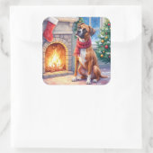 Festive Fireplace Boxer Christmas Art スクエアシール (バッグ)