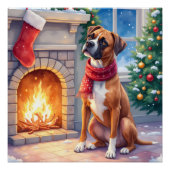 Festive Fireplace Boxer Christmas Art ポスター (正面)