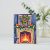 Festive Fireplace Christmas Wreath Watercolor シーズンカード (スタンド正面)