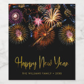 Festive Fireworks Happy New Year ワインラベル (シングルラベル)