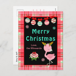 Festive Flamingo Merry Christmas シーズンポストカード