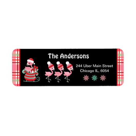 Festive Flamingos and Pink Plaid ラベル (正面)