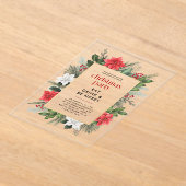 Festive Floral Frame Christmas Party  アクリル招待状 (レイダウン)